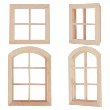 OLYCRAFT 4 Pieces Miniature Windows 2 Types Wooden Mini Furniture for Miniature House Decorative Furniture Accessories DIY Dollhouse Furniture for DIY