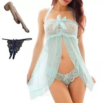 OLYOLY большого размера сексуальное нижнее белье для косплея Babydoll XL прозрачное для старшей сестры экстремальное по колено с перфорацией [комплект 4] Т-образный вырез (05 Синий)