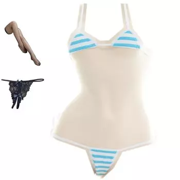 OLYOLY Extreme striped small striped micro striped large [комплект из 4 предметов] брюки, бикини, брюки, бикини, танкини, шорты, женские, размер, Т-образный вырез, до колена