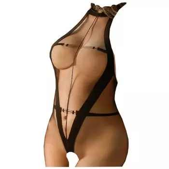 OLYOLY Extreme Ultra Thin Полные чулки Колготки Прозрачные Перфорированные Большие Размеры Zentai Черные Колготки Холтер Шея Косплей Нижнее Белье Прозрачные (01)