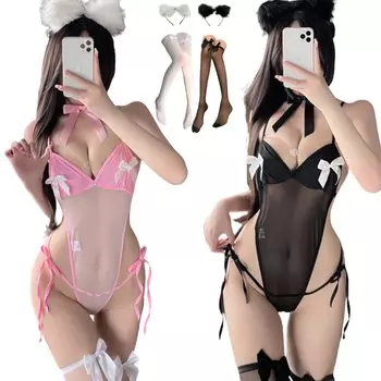 OLYOLY из 2 сексуальных косплей супер высокие носки большие носки Babydoll кошачьи ушки набор из 2 [набор цветов] нижнее белье, трико, бразильские, размер, милый, прозрачный,