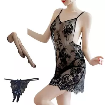 OLYOLY of Extreme Sexy Sheer Large Office Older Knee Perforated [Set 4] Lingerie, Underwear, Babydoll, Size, Transparent, Lady, Sister, High, T-Back