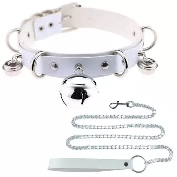 OLYOLY Хэллоуин Милый Большой Кот Колокольчик Ошейник Чокер Буксировочный Трос Кожаный Пояс Косплей Костюм Украшение Ожерелье Аксессуар Животное Горничная [Набор 2] (02 белый)