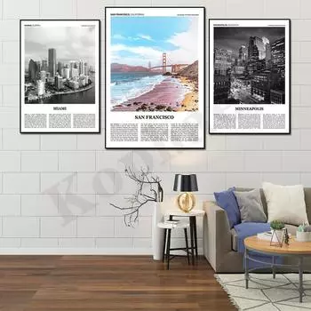 Омаха Алькатрас Сан-Франциско Майами Лос-Анджелес Нью-Йорк Санта-Барбара Миннеаполис городской пейзаж фотография домашний декор плакат 21cm30cm NoFrame
