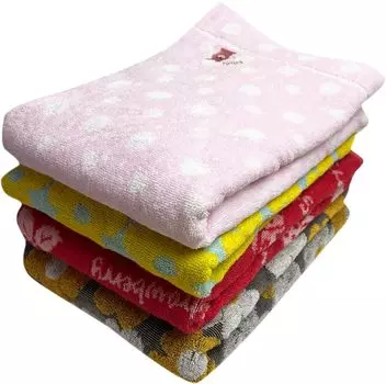 Omakase Patterned Bath Towel Set of 4 Assorted Colors and Patterns Bath Cute Set of 4 Lucky Bag Cotton 60 x 118cm Hagiwara Towel bt4p 100% Approx.