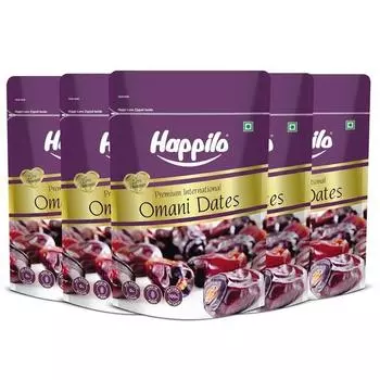 Оманские финики Happilo Premium International 250 г (Пакет из 5), Свежие и мягкие сухофрукты, богатые клетчаткой, железом и витаминами
