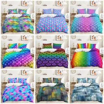 Омбре Градиент Красочные Рыбья Чешуя Русалка Детское Пододеяльник Doona Пододеяльник Постельный Комплект Single 135x200cm