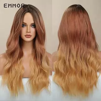Омбре, темно-русые, мягкие волнистые волосы, парик для женщин, синтетические оранжево-коричневые волосы для косплея, термостойкие парики
