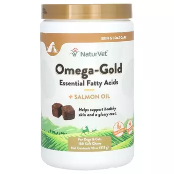 Omega-Gold Essential Fatty Acids + Salmon Oil, For Dogs & Cats, 180 Soft Chews, 513G (18Oz)