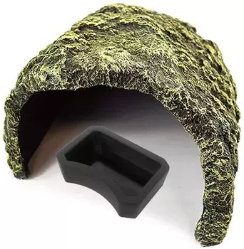 OMEM Reptile Shelter Turtle Floating Island Aquarium Hideout Rock Turtle Shelter Amphibian Supplies Feeding Bowl Combination