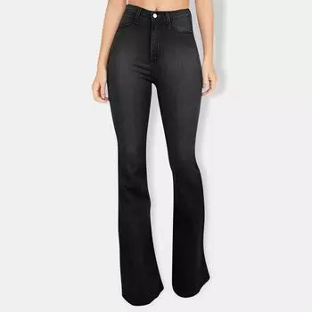 Omen s однотонные хлопковые льняные брюки с высокой талией, свободные повседневные широкие брюки L чёрный