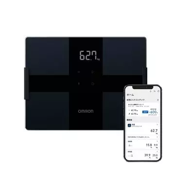 Omron Weight Body Composition Meter Body Scan Black Подключен к смартфону Автоматическая передача данных Автоматическое распознавание Начните измерение, просто катаясь