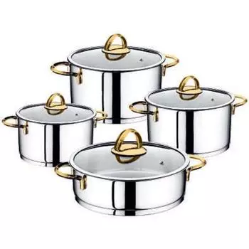 Oms 1097 Набор стальной цилиндрической посуды из 8 предметов, золотой