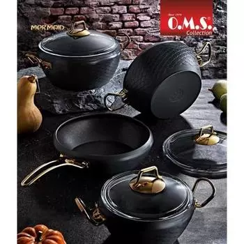 Oms 3058 Набор гранитной посуды Mermaid, антрацит, 7 предметов, золотой