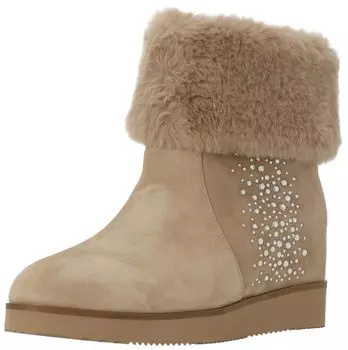 on Fashion Boots Hot Fix Faux Fur Short Boots Beige Suede [Lanvin Blue]