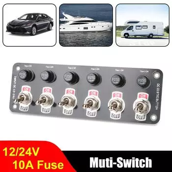On/Off Rocker Toggle Switch With 10A Fuse 6 Gang Toggle Switch Panel 12V 24V Car Accessories Racing Rv Camper Marine For Yachts чёрный