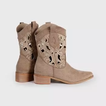 On the other side, flowering western cowboy boots embroidered hollow women s thick heel knight boots retro short boots 34