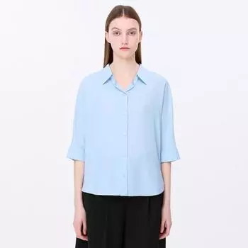 [Она S MiSS] Блузка с открытым воротником и разрезом SwwStp22020 blacks/55