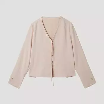 [Она S Miss] Блузка с V-образным вырезом и завязкой SwwbLp11040 Lp light pink/66