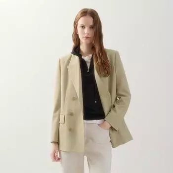 [Она S MiSS] свободный крой сзади пуговицы двойной пиджак Swwjko12040 beige/55