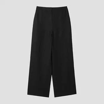 [Она S пропустила] Широкие льняные брюки с отделкой сзади SwwSlp22130 Bk blacks/55