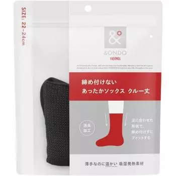 &ONDO Warm Socks that Don t Constrict, Crew Length, 22-24cm, Black, Comfortable, Warm Socks, Socks, Deodorizing Treatment, Thermos