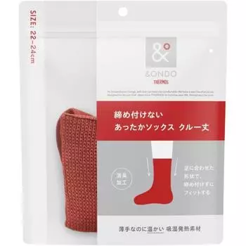 &ONDO Warm Socks that Don t Constrict, Crew Length, 22-24cm, Red, Comfortable, Warm Socks, Socks, Deodorizing Treatment, Thermos