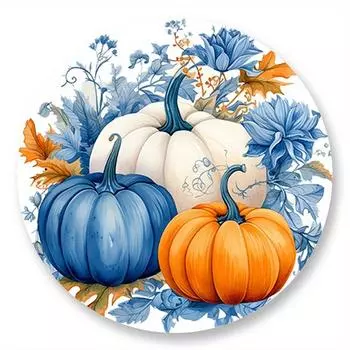 Один алюминиевый знак в виде осеннего тыквенного венка размером 8x8 дюймов, с синим, оранжевым и белым креплением для тыквенного венка, знак в виде осеннего венка, украшение для урожая чёрный