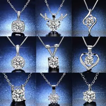 One-carat Moissanite Collarbone Chain, Six-claw Heart-shaped Bull s Head Pendant Necklace.