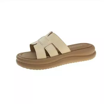 One-character platform slippers women s summer round head with skirt one-word drag wearing candy-colored beach shoes 35