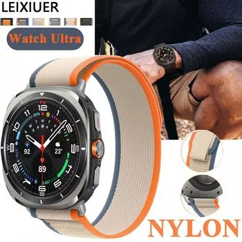 One Click Trail Band для Samsung Galaxy Watch Ultra 47 мм, спортивный нейлоновый ремешок без зазоров, регулируемый эластичный браслет для Samsung Galaxy Watch 7 Ultra Band Samsung Galaxy Watch Ultra светло-бежевый