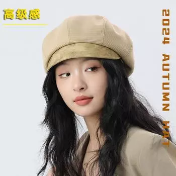 One hat and two wearing MIN metal label octagonal hats women s fashion simple beret early autumn versatile hat M56-58cm чёрный