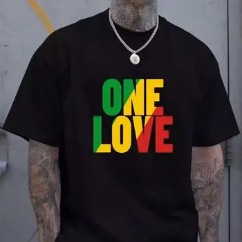 One Love Rasta Jamaican Reggae Style Мужская футболка Летняя повседневная мужская футболка для улицы Модная мужская футболка с короткими рукавами XS чёрный
