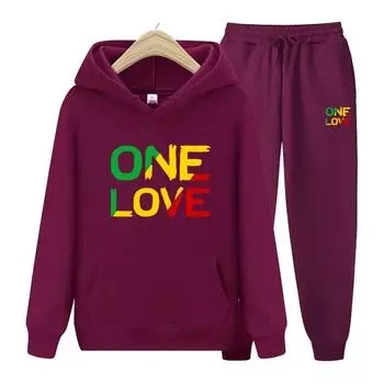 ONE LOVE с принтом, осенне-зимние толстовки + брюки, комплект из двух предметов, женские толстовки, спортивные костюмы, брюки для бега, плотная теплая одежда S