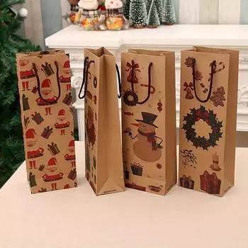 One Pack New Style Kraft Paper Wine Bag Christmas Wine Bag Wine Bottle Bag Christmas 12pcs
