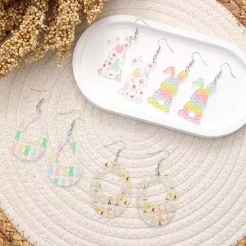 One Pair Earrings Fashion Personalised Earrings Easter Bunny Stripe Heart Stud Earrings New Acrylic Clashing Colours Multi-Style