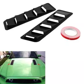 One Pair Set 2Pc 16.7X4.5 Hood Vents Louver Panel Trim Matte Black ABS