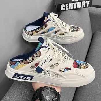 One-pedal canvas shoes men s summer breathable platform casual versatile board shoes youth niche sports lazy half drag 39