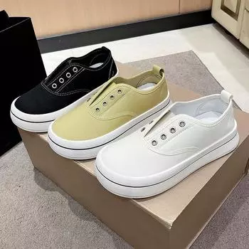 One-pedal Canvas Shoes Women s Spring and Autumn New Square Head Breathable Casual Little White Shoes Versatile Thick Baseplate Lazy 35