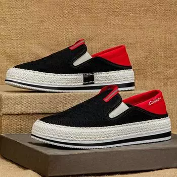 One-pedal lazy shoes men s board shoes casual trendy men s shoes spring 2025 new straw corduroy fisherman shoes men 39