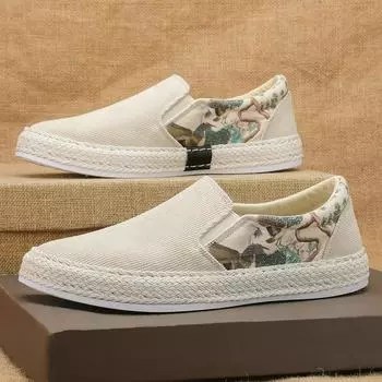 One-pedal lazy shoes men s spring and summer 2024 new men s shoes trendy cloth shoes men s straw corduroy board shoes 39