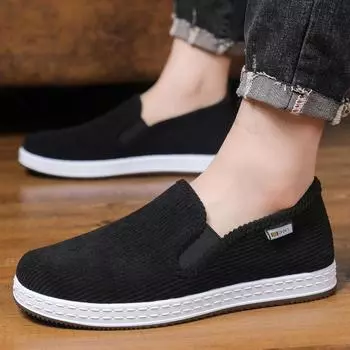 One-pedal lazy shoes, old Beijing cloth shoes, men s breathable non-slip casual shoes, low-top youth shoes, driver s driving shoes 38 чёрный