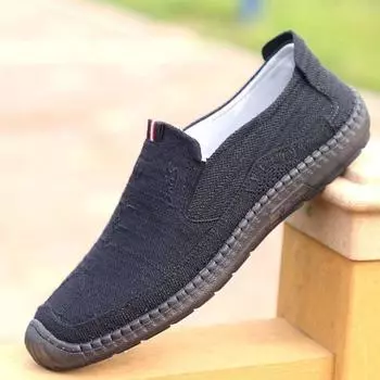 One-pedal men s shoes lazy Doudou shoes spring and summer fashionable breathable middle-aged and elderly men s flat shoes comfortable dad shoes 39 чёрный