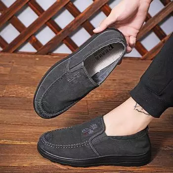 One-pedal men s shoes summer new breathable lazy men s casual canvas shoes old Beijing cloth shoes men s dad 39 темно-синий