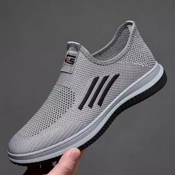 One-pedal mesh breathable fly-woven casual sports shoes men s lightweight sports shoes work shoes men s cloth shoes 39 чёрный