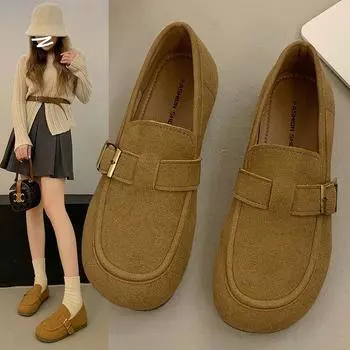 One-pedal shallow single shoes female 2024 autumn new fairy style evening niche design flat single shoes Doudou shoes 35 хаки