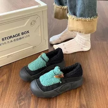 One-pedal single shoes women s 2024 winter new plush plush cotton shoes horn buckle thick sole soft sole low top loafers 35 жёлтый