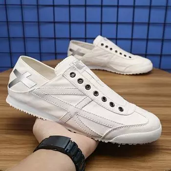 One Pedal Trendy Мужская обувь Летняя дышащая модная брендовая ленивая японская модная универсальная парусиновая обувь Forrest Gump Мужская модная обувь 39