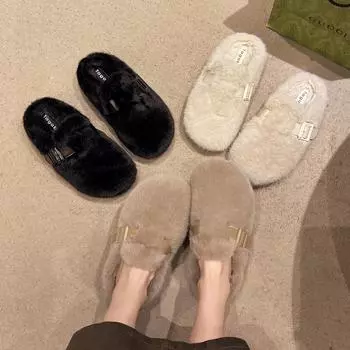 One-pedal velvet thickened lazy snow boots women s winter and autumn 2024 new versatile thick-soled snow cotton shoes tide 35 бежевый