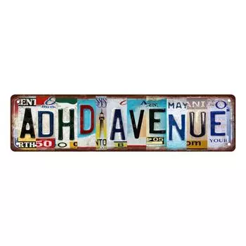One Piece ADHD Avenue Novelty Can Sign - юмористический невыступающий металлический уличный знак для дома, комнаты, стены, ванной комнаты, бара, кафе, гаража чёрный